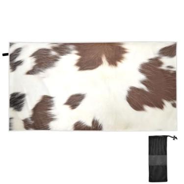 Imagem de ATTX Toalha de praia de vaca com estampa marrom branca 79 x 188 cm - Cobertor de microfibra leve de secagem rápida e resistente à areia para piscina, ioga, academia e viagens | Esportes de banho de