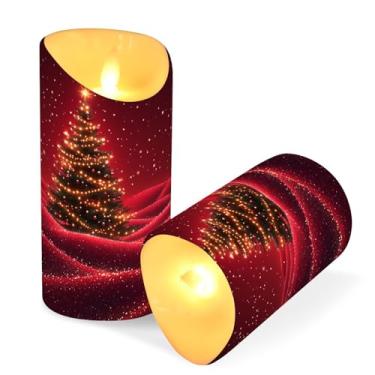 Imagem de Blueangle Pacote com 2 velas de árvore de Natal brilhantes sem chama com controle remoto e temporizador, velas LED cintilantes (7,6 cm x 15 cm) para decoração de casa, casamento, acampamento (165)
