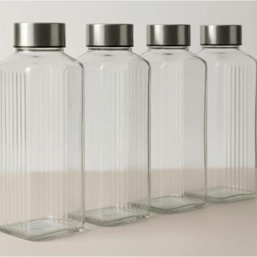 Imagem de 4 Garrafas Vidro Quadradas Transparente 1L Alimentos e Bebidas Água Sa