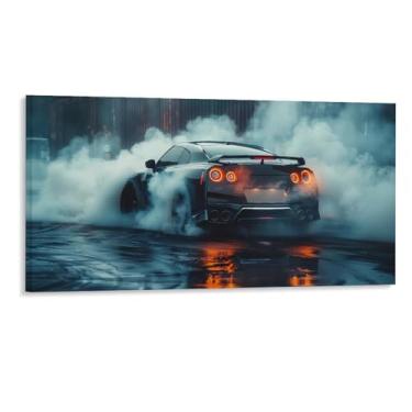 Imagem de HouLaiZhe Drift Car R35 Smoke Cool Posters Tela Estética Decoração de Quarto Pintura de Parede Impressões Sala de Galeria Decoração de Parede para Quarto Sala de Estar Escritório 16 x 32 polegadas (40