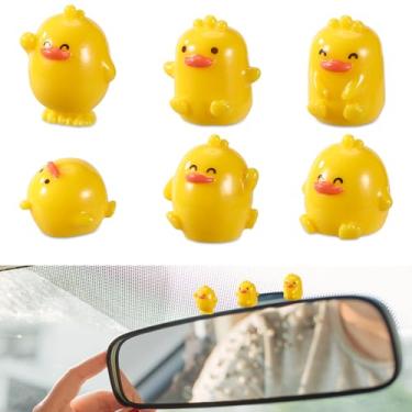 Imagem de 6 peças de mini enfeites de carro de pato, minúsculo bonito espelho retrovisor e painel interior miniatura vários animais engraçados pequeno resina pato decoração a granel para mulheres homens