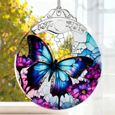 Imagem de SUNQEBO Enfeite de Natal de cristal colorido vibrante 2025, enfeite de borboleta roxa para pendurar, decoração de árvore de Natal, presente de Natal e ideia de presente de lembrança de feriado