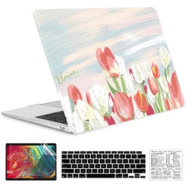 Imagem de QCzyc Compatível com MacBook Air 13 polegadas 2021 2020 2019 2018 M1 A2337 A2179 A1932 capa de plástico rígido durável e capa de teclado e adesivo de teclado Mac OS (Tulipa)