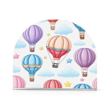 Imagem de Qilmy Porta-guardanapos de balão de ar quente de desenhos animados, porta-guardanapos de acrílico transparente para mesa, suporte de guardanapo de coquetel de papel de seda para cozinha, dispensador