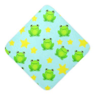 Imagem de Burbuja Toalha de banho para bebê Frogs Stars - Toalha com capuz de musselina macia e absorvente para recém-nascidos, 89 x 89 cm