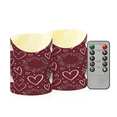 Imagem de Wassud Pacote com 2 envelopes românticos corações velas sem chama com controle remoto, velas realistas cintilantes com temporizador, velas decorativas para Natal, casamento, festa, decoração de casa