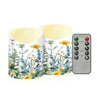 Imagem de Wassud Pacote com 2 velas florais sem chama com controle remoto, velas realistas cintilantes com temporizador, velas decorativas para Natal, casamento, festa, decoração de casa pequena