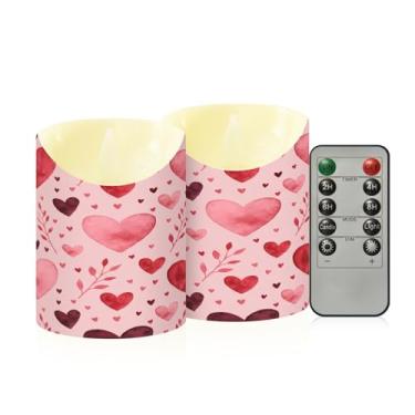 Imagem de Wassud Pacote com 2 velas vintage coração dia dos namorados sem chama com controle remoto, velas realistas cintilantes com temporizador, velas decorativas para Natal, casamento, festa, decoração de