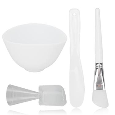 Imagem de CUOFYUNL 4pcs conjunto de tigela de máscara facial colher medidora espátula escova de silicone lavável aplicador de máscara de pele branco
