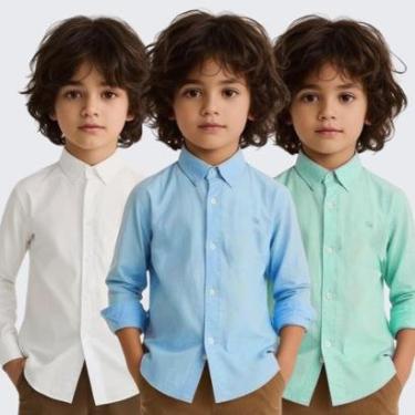 Imagem de Kit 3 Camisas Social Manga Longa Menino Infantil-Masculino