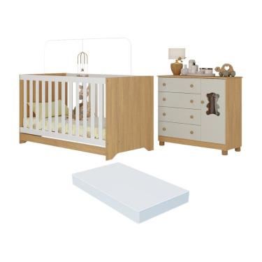 Imagem de Berço Americano 3 em 1 com Colchão Incluso e Cômoda 1 Porta 4 Gavetas Fofura Multimóveis MP4732