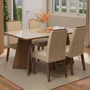Imagem de Conjunto Sala de Jantar Tampo de Vidro 4 Cadeiras Rustic/crema/imperial Braga Madesa