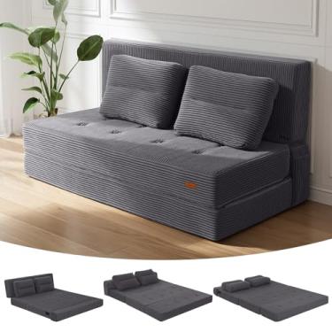 Imagem de COMAX Sofá cama Futon, 4 em 1 sofá-cama dobrável de chão Queen com apoios de braço em forma de L, bege