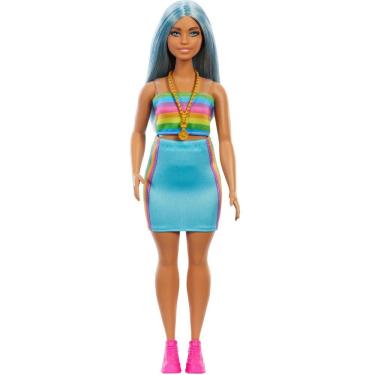 Imagem de Boneca Barbie Fashionistas Cabelo Azul Blusa Arco-Íris - Mattel