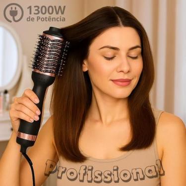 Imagem de Escova 3 em 1 Secadora Alisadora Modeladora Cabelo 1300W Profissional 