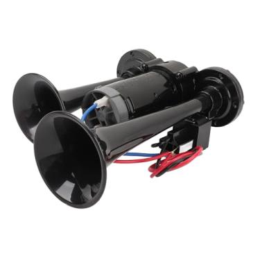 Imagem de POCREATION 24V 130dB Buzina de Ar Duplo, Buzina de Trem Super Alto Metal Trombeta Com Compressor, para Caminhões Carros Iates