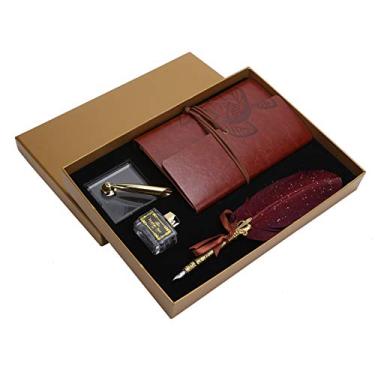 Imagem de Acouto Conjunto de Canetas de Escrita Vintage - Kit Elegante de Canetas de Pena Com Tubos Esculpidos Em Metal, Pontas de Aço Inoxidável, Suporte e Caderno - Suprimentos de Artesanato Perfeitos para