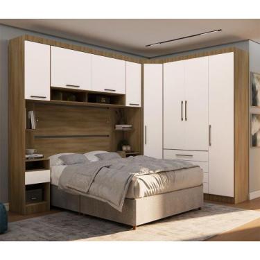 Imagem de Quarto Modulado Queen de Canto Diagonal com Guarda-roupas Maleiro e Ca