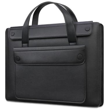 Imagem de Lacdo Bolsa para Computador Portátil de 14 polegadas para HP 14", Lenovo Dell ASUS Acer Chromebook 14,HP Stream 14,Dell Latitude 14,ASUS Vivobook 14, Bolsa de Couro Com 3 compartimentos e Alça, Preto
