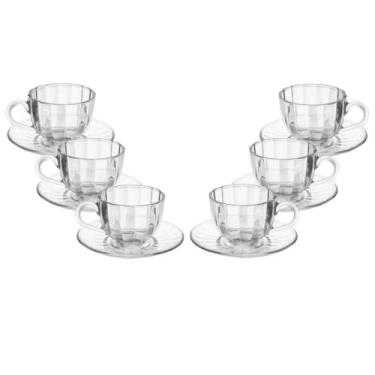 Imagem de Conjunto Xícaras de Cha e Cafe 12 Peças Com Pires Petala Transparente Cristal Vidro 200ml Decorada