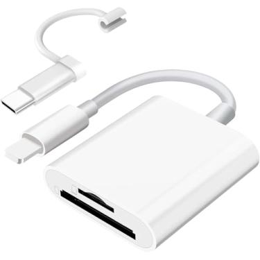 Imagem de Leitor de cartão SD/Micro SD para iPhone/iPad/câmera, compartimento duplo para cartão suporta leitor de cartão de memória portátil SD e TF monitor de câmera SD Cartão Adaptador de