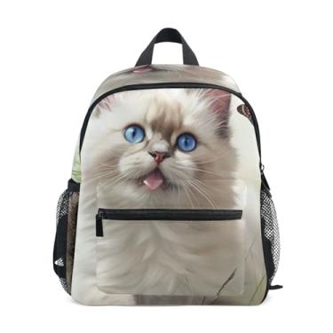 Imagem de Cute Ragdoll Cat Spring Flowers Simple Modern Kids Backpack Boys Kindergarten Backpack with Front Pocket, Safety Whistle for Ages 3-8