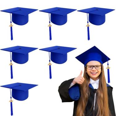 Imagem de Demonwer 6 Pcs Graduation Caps Blue Graduation Cap Grad Hats with Tassel Graduation Gifts for Preschool Kindergarten Students School Graduation Celebration Party Supplies