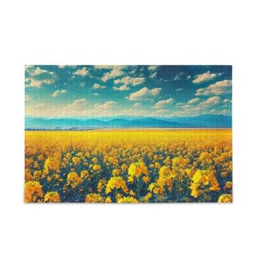 Imagem de Quebra-cabeça de campo de flores amarelas de 500 peças, quebra-cabeça de presente faça você mesmo com bolsa de armazenamento de malha, quebra-cabeça engraçado para adultos