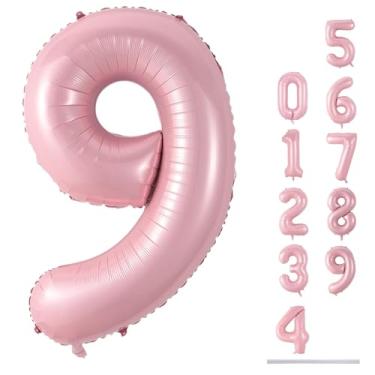 Imagem de Balão numérico de 101 cm para decoração de aniversário, balões grandes autoinfláveis com números de folha rosa 0-9 para amigos, balões de hélio rosa para mulheres e homens, artigos de festa de
