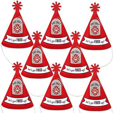Imagem de Big Dot of Happiness Fired Up Fire Truck - Mini Cone Firefighter Firetruck Baby Shower or Birthday Party Hats - Small Little Party Hats - Set of 8