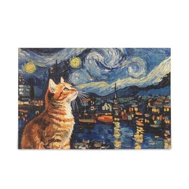 Imagem de Quebra-cabeças noturnos de gato laranja com 1000 peças, composto de papel e madeira, quebra-cabeças para adultos com letras