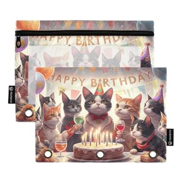 Imagem de Bolsa de lápis de balão de gato festivo para festa de aniversário com 3 anéis, fichário com zíper, bolsa de lápis, caneta, escritório, fichários, estojo de canetas, escola, macio, 25 x 18 cm, 2