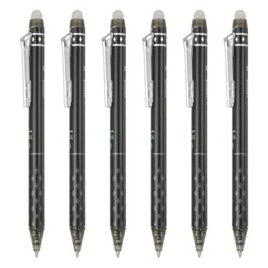 Imagem de PATIKIL 6 canetas de gel apagáveis, caneta de marcação retrátil de 0,5 mm de ponta fina apagável a calor, marcadores de tecido de escrita suave para costura, desenho, planejador de escrita, preto