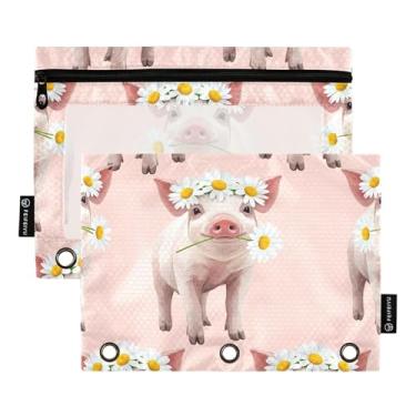 Imagem de GAIGEO Lindos leitões margaridas rosa 3 anéis fichário bolsa lápis zíper fichário sacos escritório escola fichários bolsos transparentes zíper até 25 cm x 18 cm, 2 pacotes