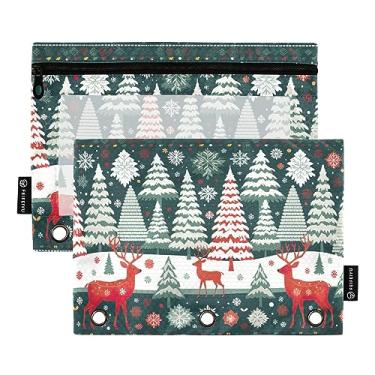 Imagem de Bolsa de lápis de veado da floresta de Natal de inverno para fichário, organizador de fichário de 3 anéis, para professores, trabalho de escritório durável