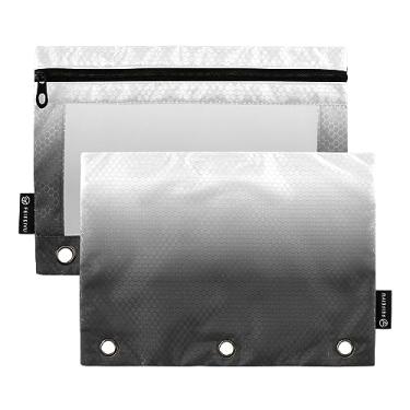 Imagem de GAIGEO Bolsa de lápis com zíper gradiente preto e branco para fichário de 3 anéis, bolsa de lápis com zíper, para presentes de estudantes universitários, material escolar