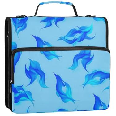 Imagem de Blue Flame Flowing 3 argolas de 3 anéis organizador de fichário escolar com alça de ombro grande portfólio e estojo, 34,5 x 31,5 x 9 cm