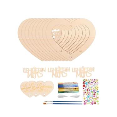 Imagem de MFMEXUL Pingente de Sino de Vento Artesanal em Formato de Coração com Pincel, Feito de Madeira Sem Acabamento, para Jardim Ou Halloween, Estilo a