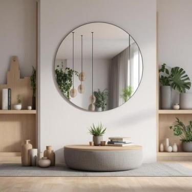 Imagem de Espelho Lapidado Redondo 60cm Decoração Kit Instalação Luxo Moderno Ca