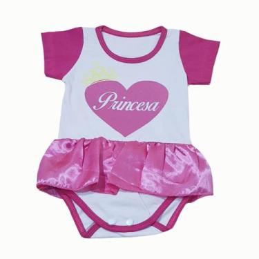 Imagem de Body Princesa Para Bebê Roupinha Bory Rosa Com Saia de Cetim Roupinha 