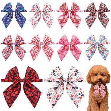 Imagem de PET SHOW Pacote com 10 gravatas borboleta para cães pequenos para o Dia dos Namorados, para cães médios, meninos, meninas, gatos, acessórios de pescoço com laço para filhotes, festas de fim de ano
