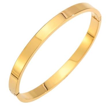 Imagem de Pulseira dourada de aço inoxidável fina de 6 mm com borda plana - Joias modernas femininas minimalistas
