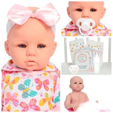Imagem de Boneca Reborn Recém Nascida Carequinha Olhos Azuis Fofinha - Cegonha R