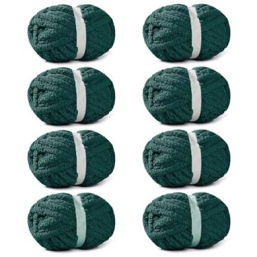 Imagem de Pacote com 8 fios grossos sortidos para crochê, fios supervolumosos e macios, fios de chenille grosso para tricô manual/tricô de braço (verde floresta)