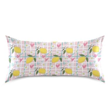 Imagem de Wassud Fronhas de almofada de cetim xadrez com corações limões para cabelo e pele fronhas de seda lisa king size respiráveis com fecho de envelope