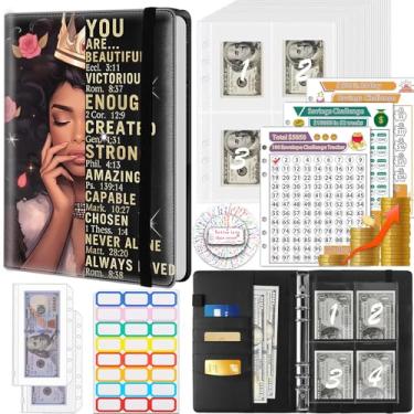 Imagem de Fichário de economia de dinheiro, 100 envelopes desafio de economia de dinheiro, envelopes de dinheiro e 3 rastreadores de planejamento de orçamento, livro de couro PU A5 para economizar dinheiro