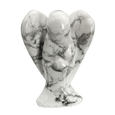 Imagem de Casaper Estatuetas de anjo da guarda turquesa howlita branca natural, esculpida à mão, estátua de pedra de bolso, meditação, decoração de casa, 3,8 cm