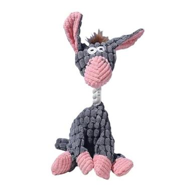 Imagem de wanhaoshangmao Brinquedo de pelúcia Donkey Squeaky Dog Toy, de veludo cotelê resistente à mastigação com som para cães e gatos pequenos, cinza e rosa