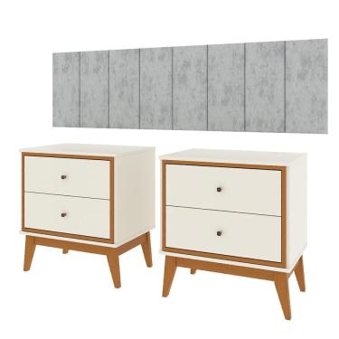 Imagem de Conjunto Quarto Queen Cabeceira Adesiva 1,60 e 2 Mesas de Cabeceira Arruna em MDP Pés em Madeira