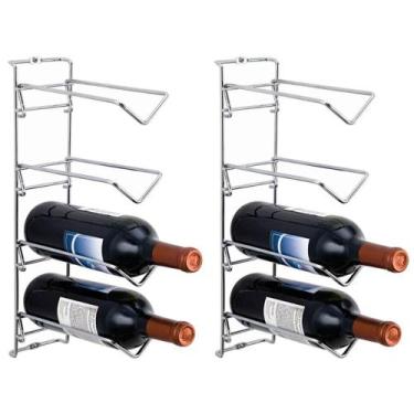 Imagem de Kit 2 Adegas de Parede 4 Garrafas Suporte de Vinho Aramado Masutti 23x